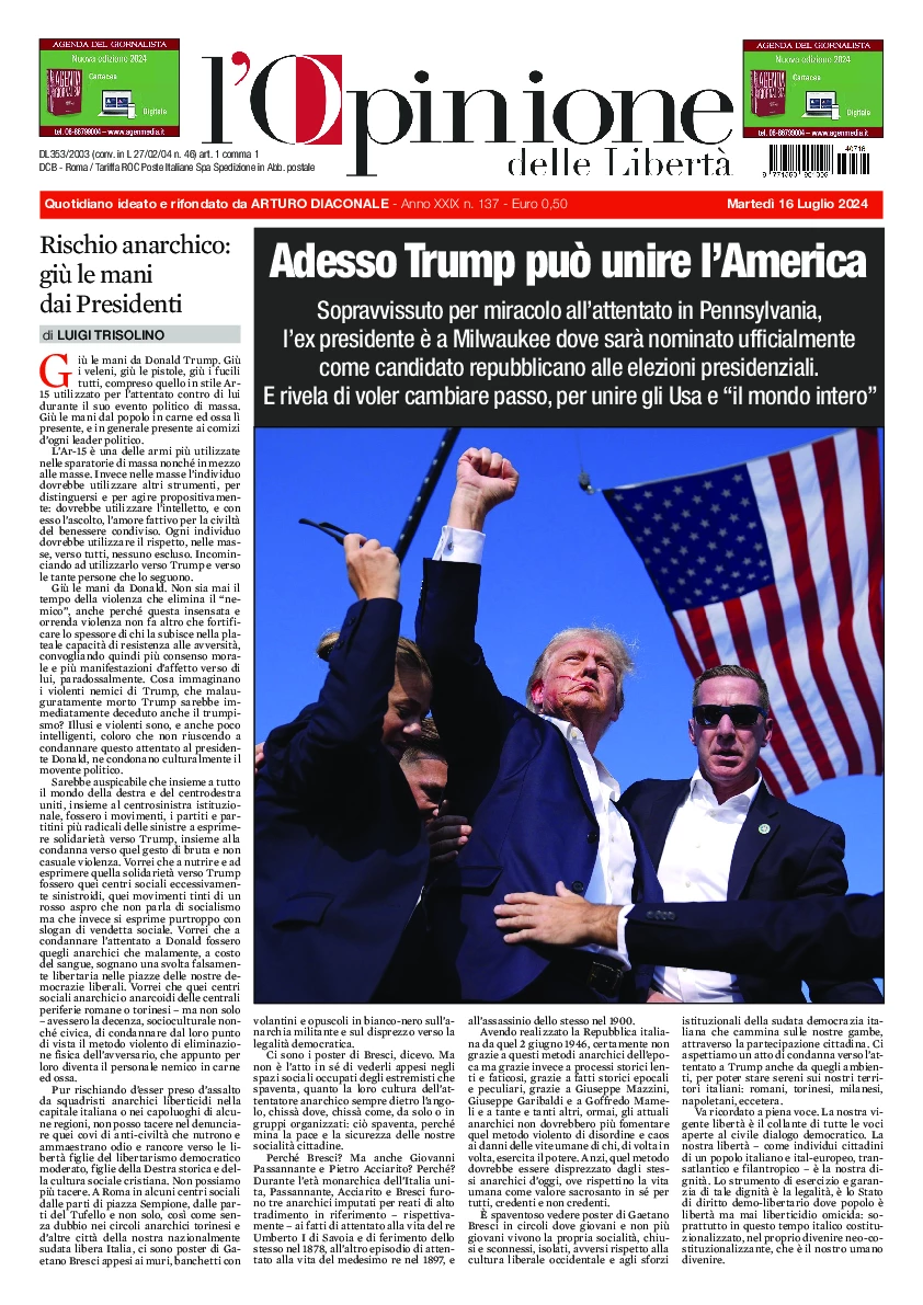 Prima-pagina-opinione della liberta-edizione-di-oggi-2024-07-16